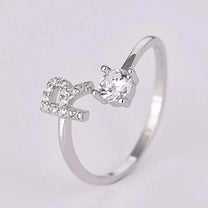 Adjustable Silver Rhinestone Letter Ring