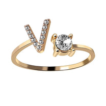 Adjustable Silver Rhinestone Letter Ring