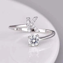 Adjustable Silver Rhinestone Letter Ring