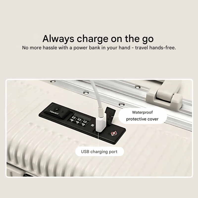 Aluminium Frame Hand Luggage Suitcase With USB Ports And 360° Spinner Wheels