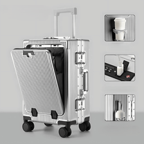 Aluminium Frame Hand Luggage Suitcase With USB Ports And 360° Spinner Wheels