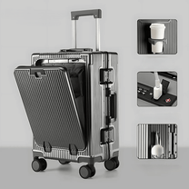 Aluminium Frame Hand Luggage Suitcase With USB Ports And 360° Spinner Wheels