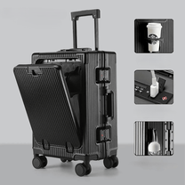 Aluminium Frame Hand Luggage Suitcase With USB Ports And 360° Spinner Wheels