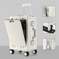 Aluminium Frame Hand Luggage Suitcase With USB Ports And 360° Spinner Wheels