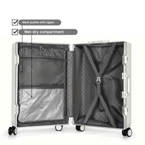 Aluminium Frame Hand Luggage Suitcase With USB Ports And 360° Spinner Wheels
