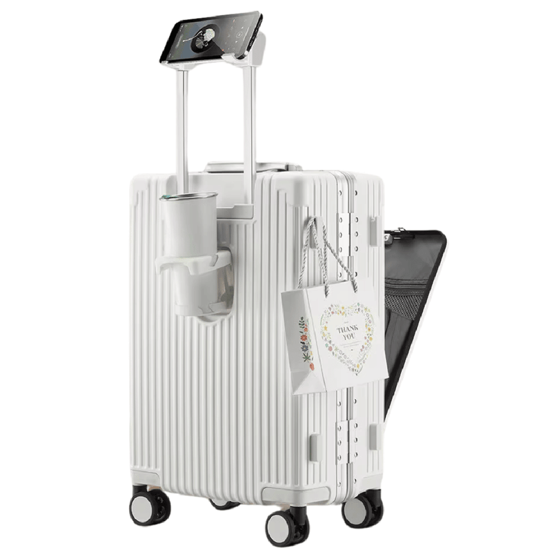 Aluminium Frame Hand Luggage Suitcase With USB Ports And 360° Spinner Wheels