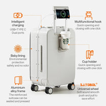 Aluminium Frame Hard Shell Suitcase With USB Port And Cup Holder