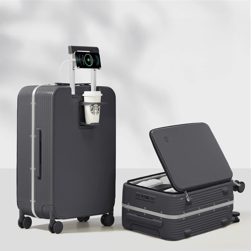 Aluminium Frame Hard Shell Suitcase With USB Port And Cup Holder