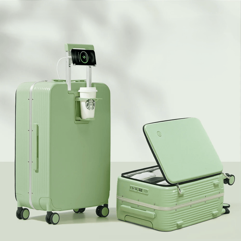 Aluminium Frame Hard Shell Suitcase With USB Port And Cup Holder