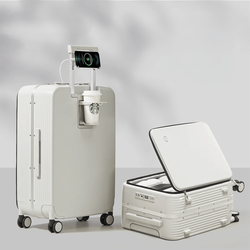 Aluminium Frame Hard Shell Suitcase With USB Port And Cup Holder