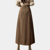 Ankle-Length A-Line Wool Skirt With Stretch