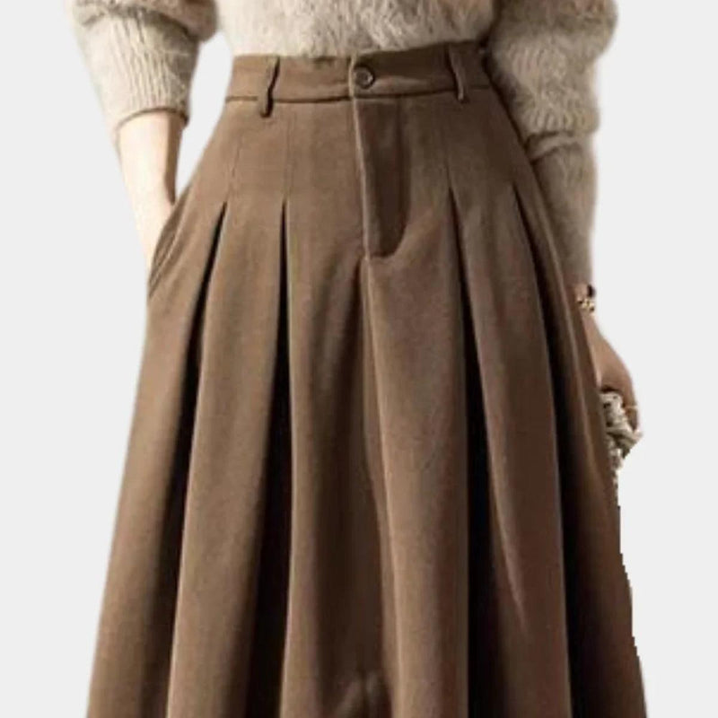Ankle-Length A-Line Wool Skirt With Stretch