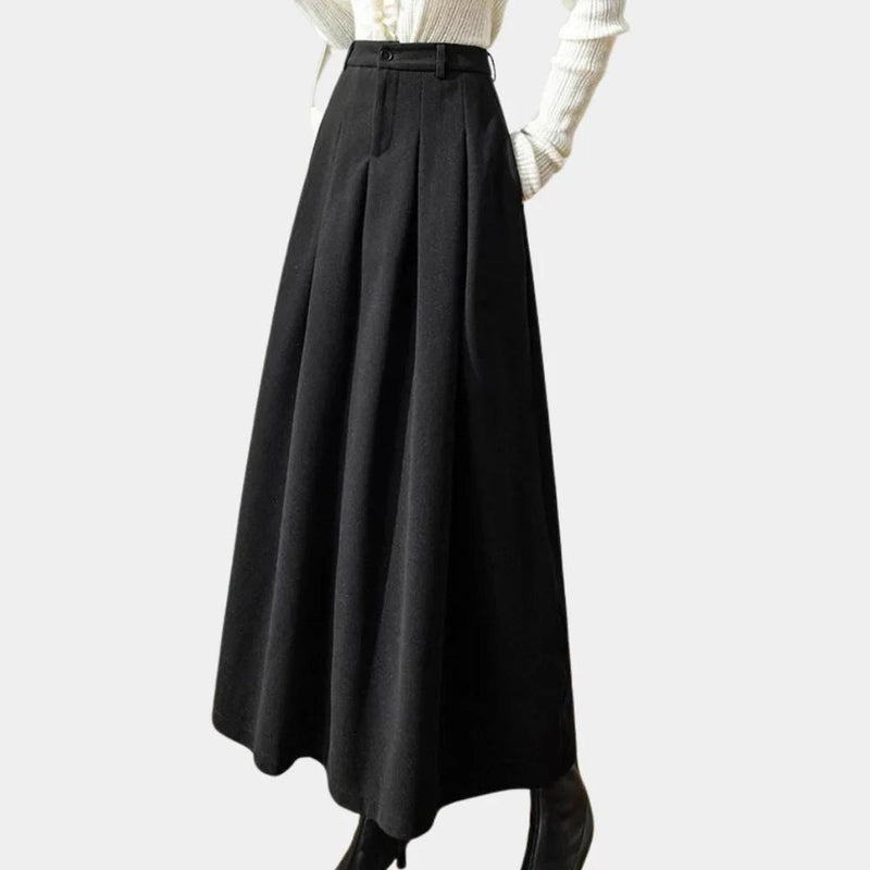 Ankle-Length A-Line Wool Skirt With Stretch