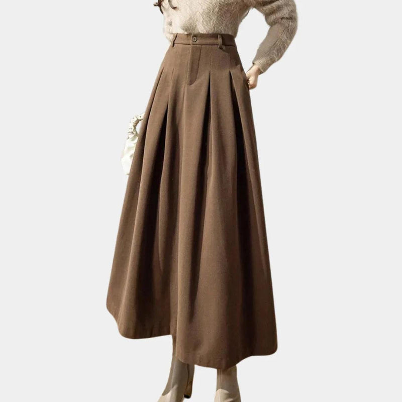 Ankle-Length A-Line Wool Skirt With Stretch