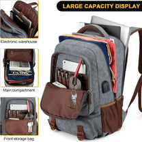 Anti-Theft Canvas Laptop Backpack With USB Port For Laptops Up To 17.3 Inches