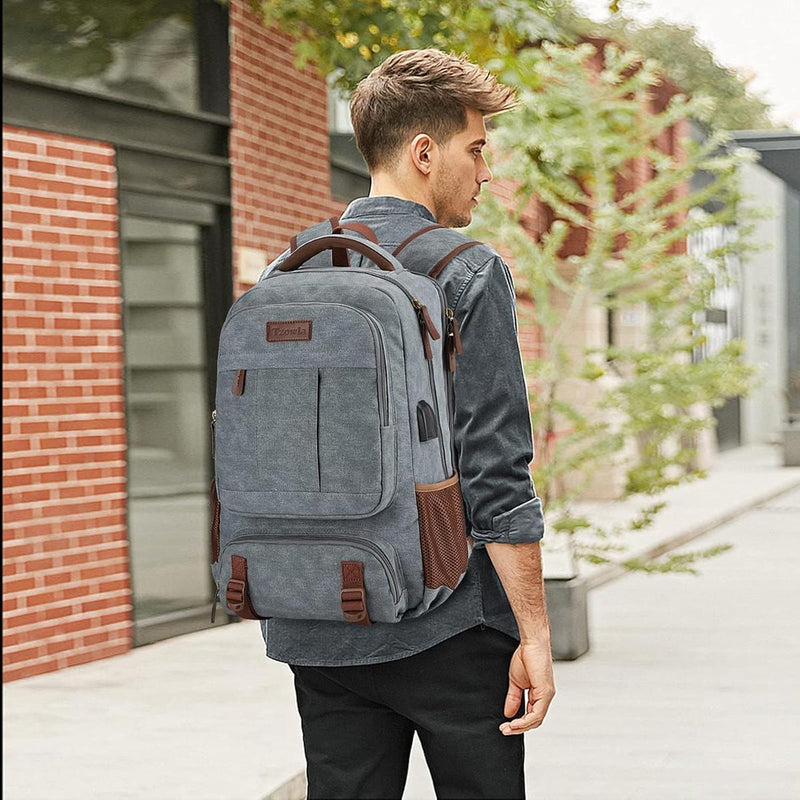 Anti-Theft Canvas Laptop Backpack With USB Port For Laptops Up To 17.3 Inches