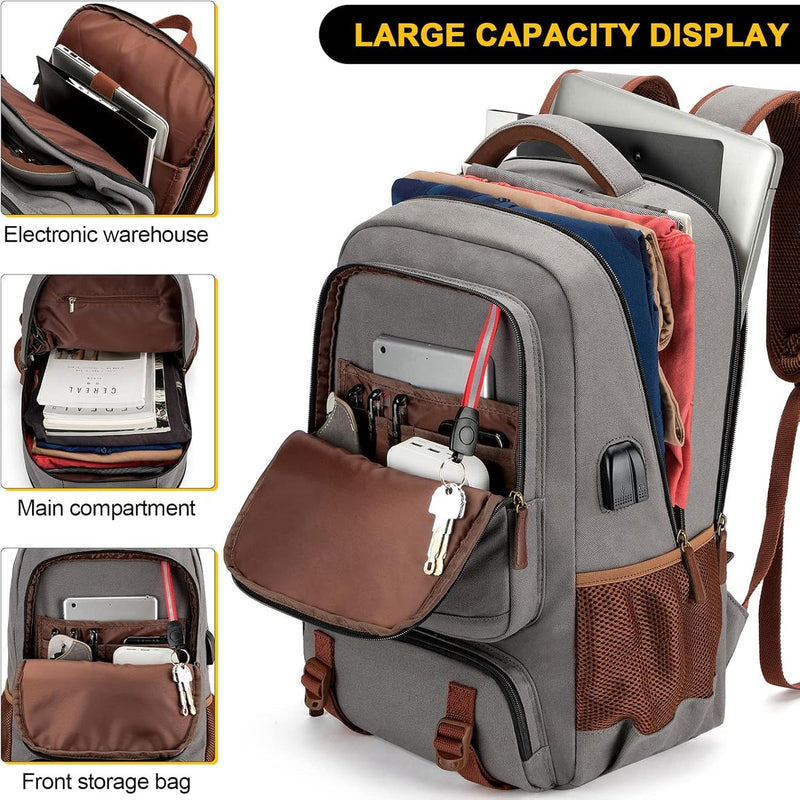 Anti-Theft Canvas Laptop Backpack With USB Port For Laptops Up To 17.3 Inches
