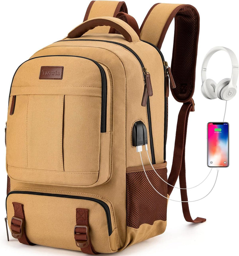 Anti-Theft Canvas Laptop Backpack With USB Port For Laptops Up To 17.3 Inches