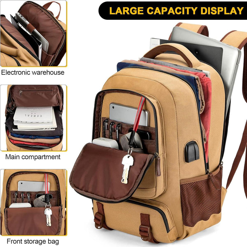 Anti-Theft Canvas Laptop Backpack With USB Port For Laptops Up To 17.3 Inches