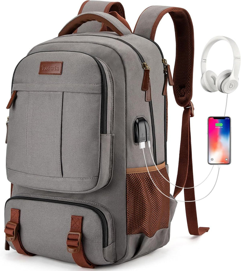 Anti-Theft Canvas Laptop Backpack With USB Port For Laptops Up To 17.3 Inches