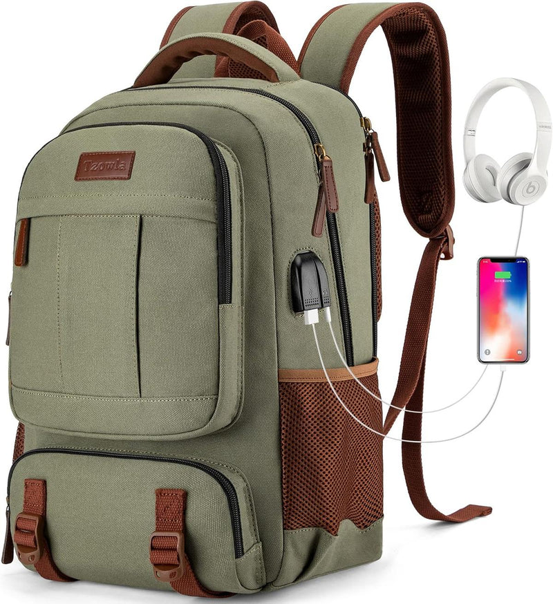 Anti-Theft Canvas Laptop Backpack With USB Port For Laptops Up To 17.3 Inches