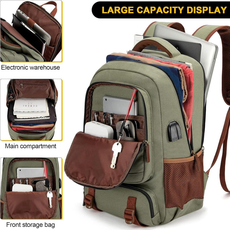 Anti-Theft Canvas Laptop Backpack With USB Port For Laptops Up To 17.3 Inches