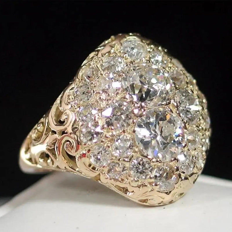 Antique Gold-Tone Circle Ring with Cubic Zirconia