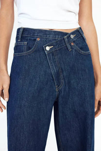 Asymmetric Wide-Leg Denim Jeans