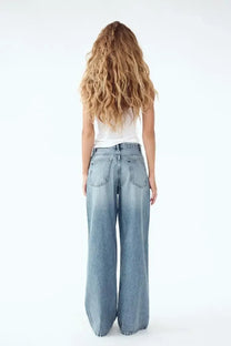 Asymmetric Wide-Leg Denim Jeans