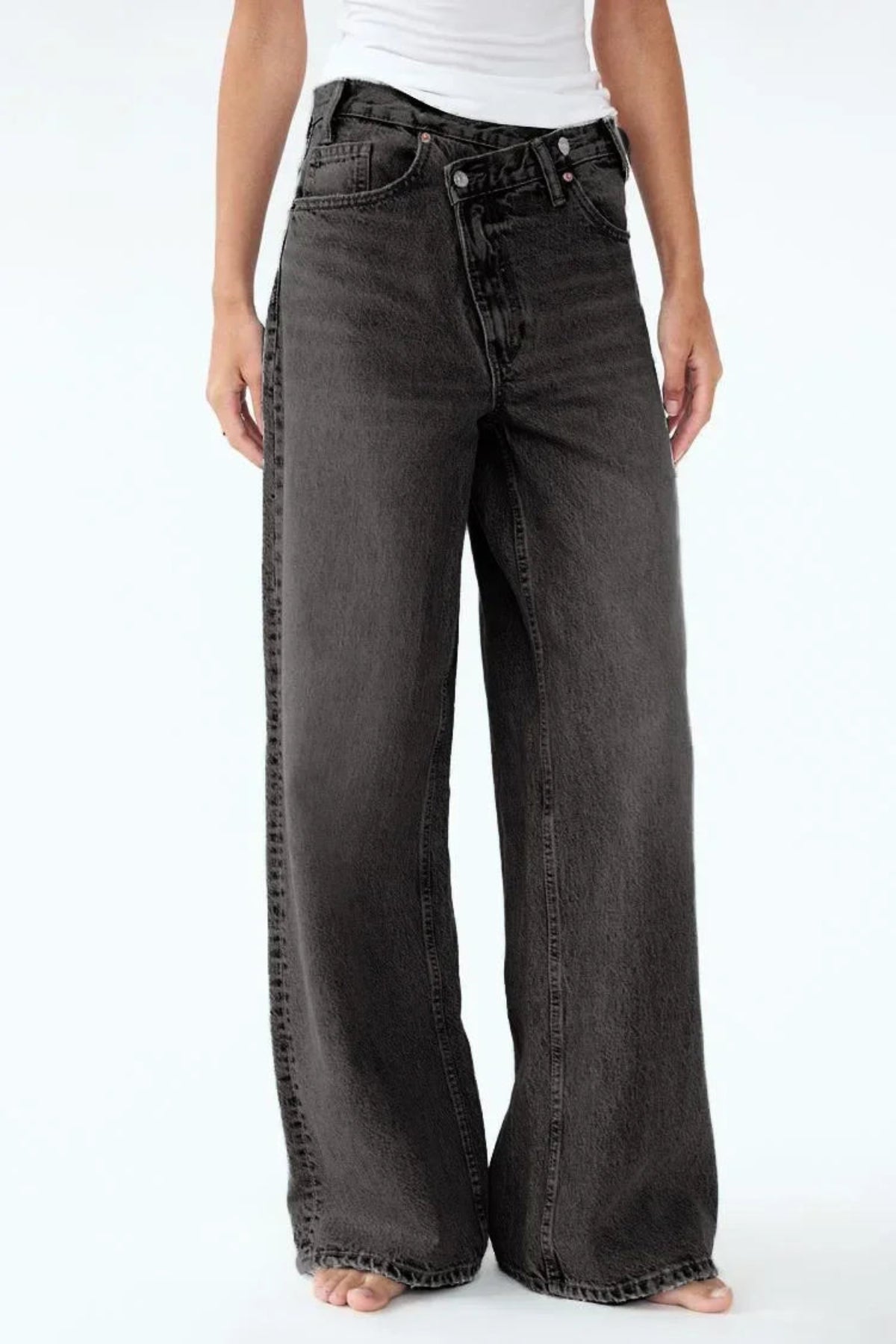 Asymmetric Wide-Leg Denim Jeans