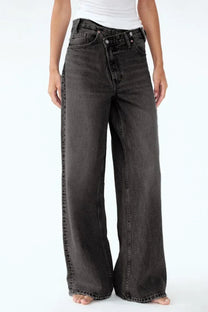 Asymmetric Wide-Leg Denim Jeans