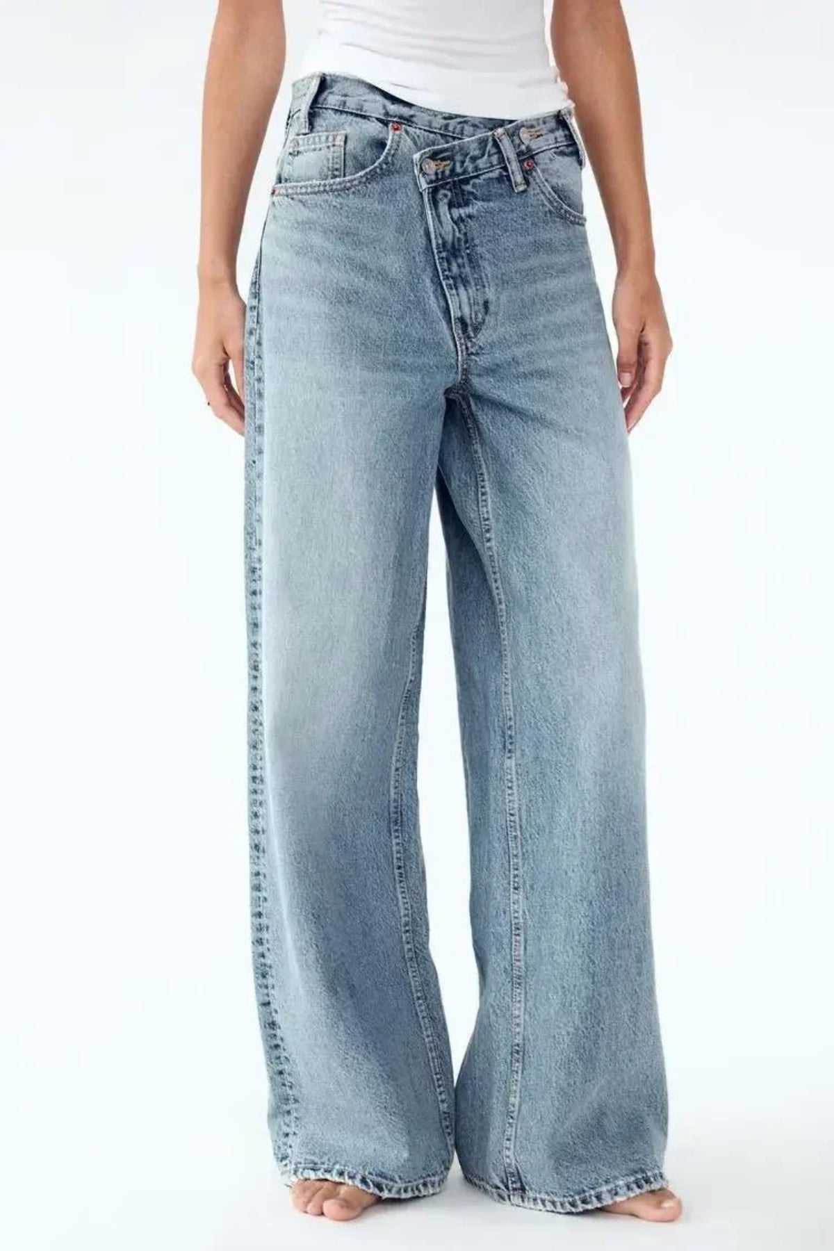 Asymmetric Wide-Leg Denim Jeans