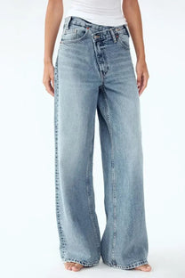 Asymmetric Wide-Leg Denim Jeans
