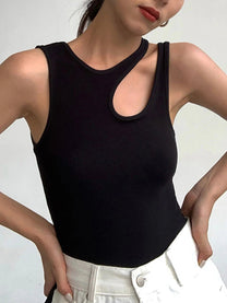 Asymmetrical Ribbed Cut-Out Tank Top