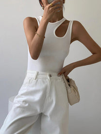 Asymmetrical Ribbed Cut-Out Tank Top