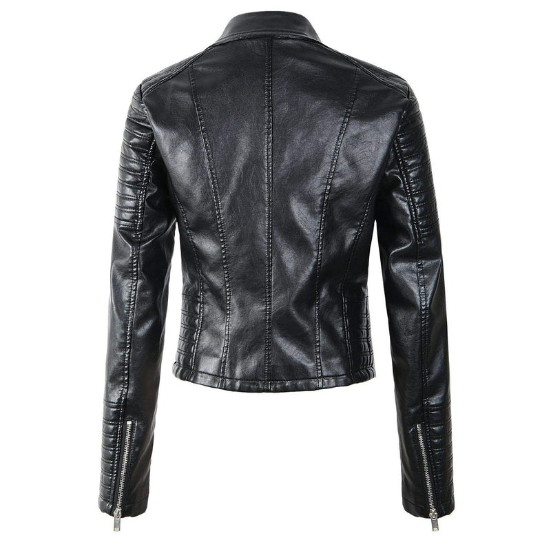 Asymmetrical Zip Black PU Leather Biker Jacket