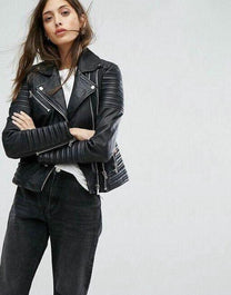 Asymmetrical Zip Black PU Leather Biker Jacket