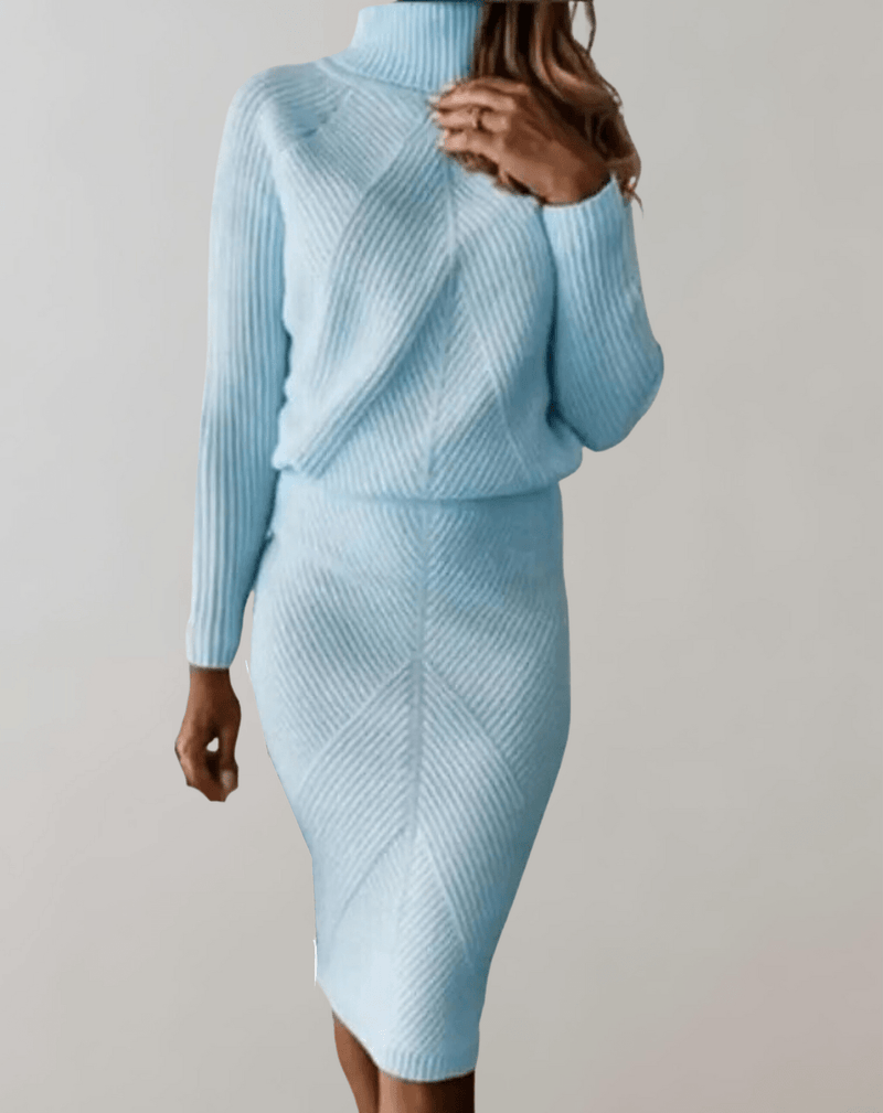 Autumn Knit Two-Piece Set With Turtleneck Sweater And Slim Skirt