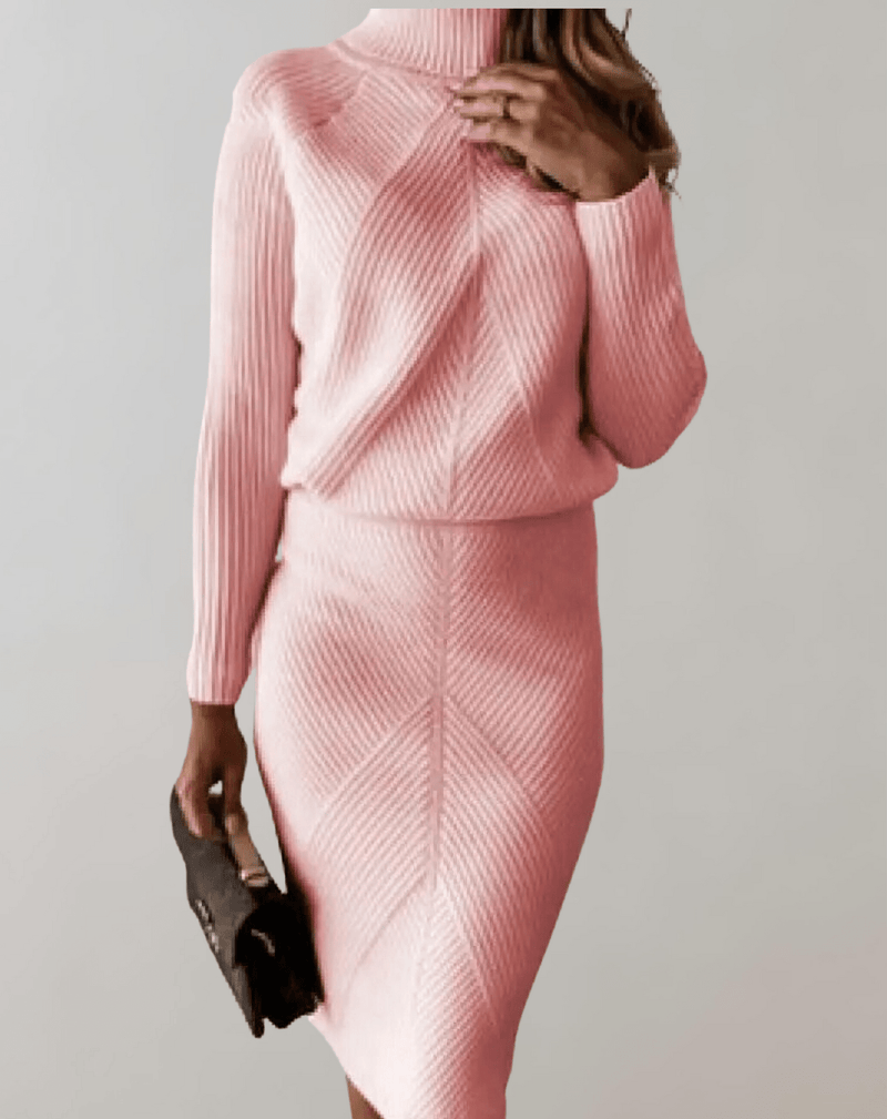 Autumn Knit Two-Piece Set With Turtleneck Sweater And Slim Skirt