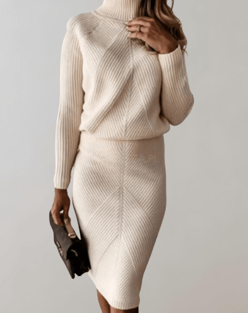 Autumn Knit Two-Piece Set With Turtleneck Sweater And Slim Skirt