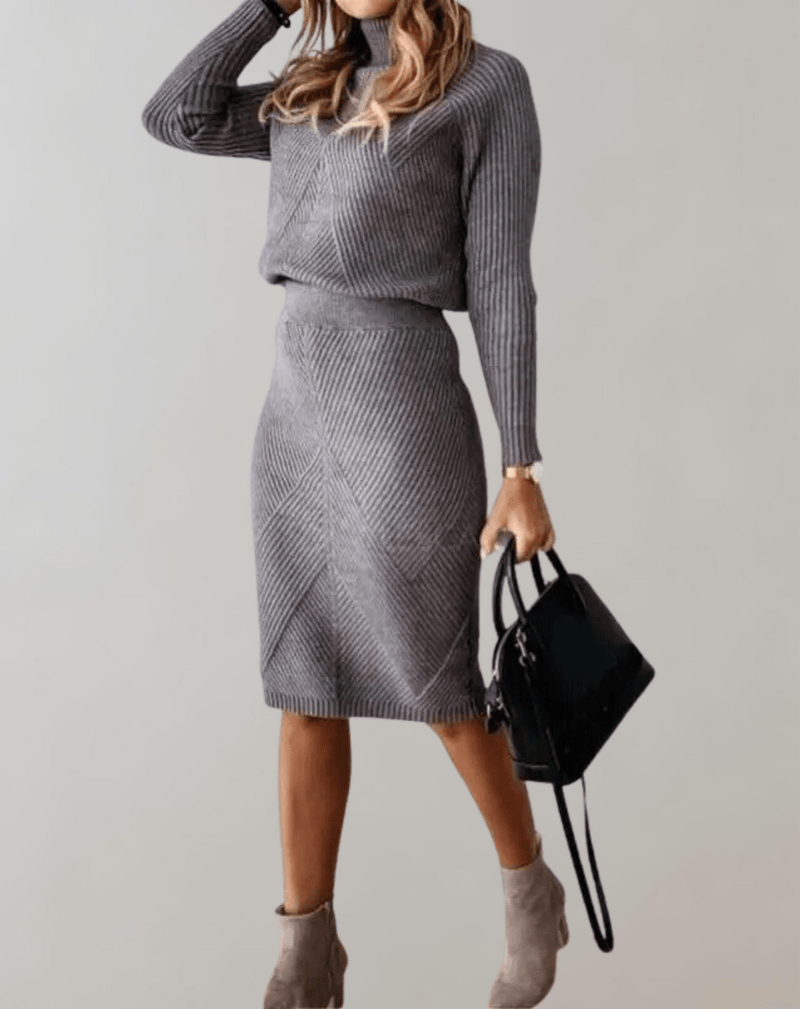 Autumn Knit Two-Piece Set With Turtleneck Sweater And Slim Skirt
