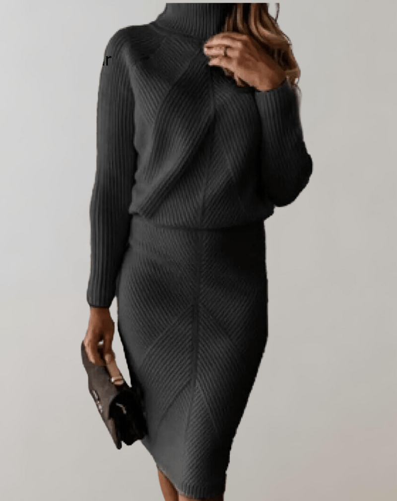 Autumn Knit Two-Piece Set With Turtleneck Sweater And Slim Skirt