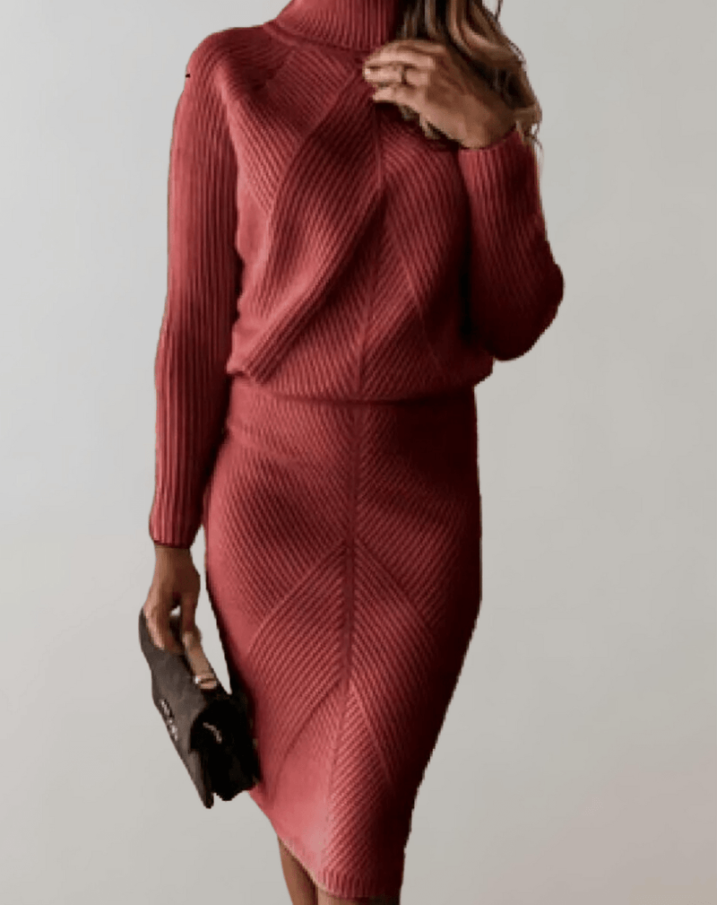 Autumn Knit Two-Piece Set With Turtleneck Sweater And Slim Skirt