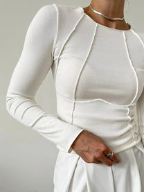 Long-Sleeve Ribbed Crew Neck Top