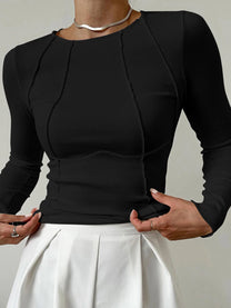 Long-Sleeve Ribbed Crew Neck Top