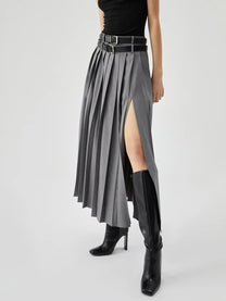 Pleated Split Maxi Skirt