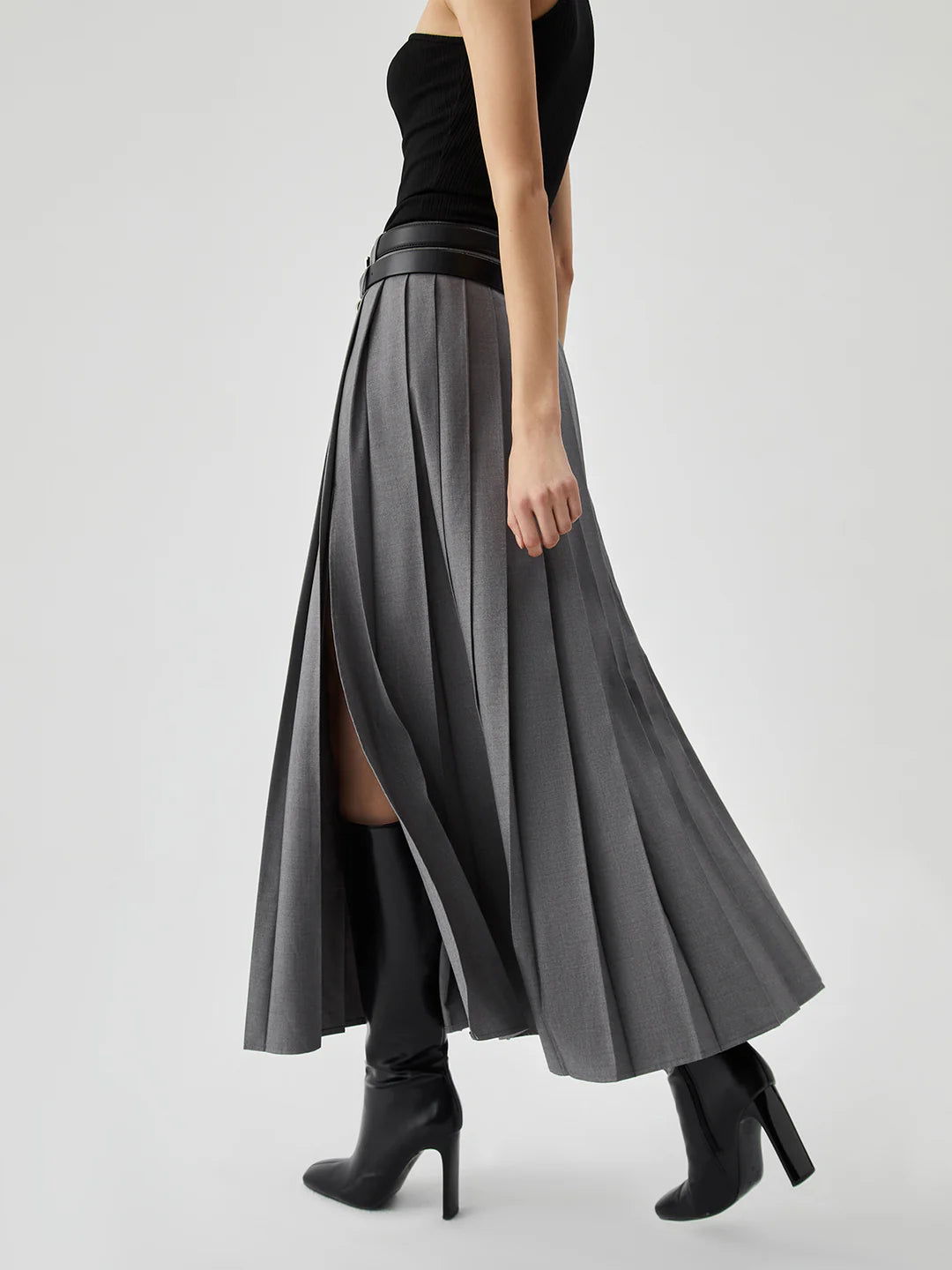 Pleated Split Maxi Skirt