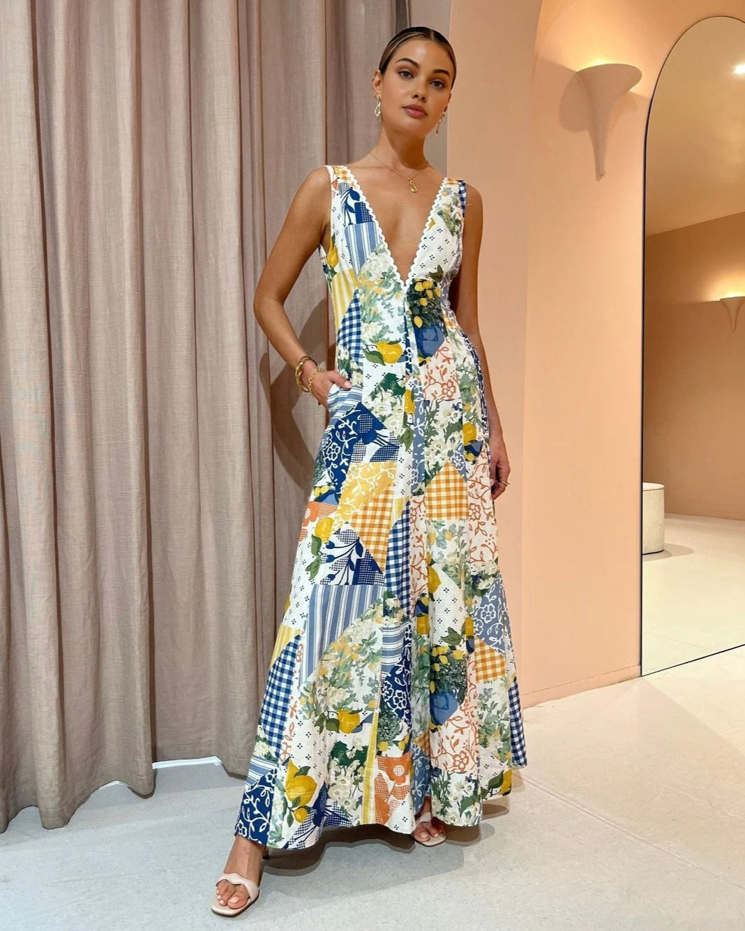 Lemonade Lace Trim Maxi Sundress