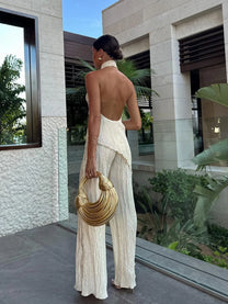 Halter Top Pleated Pants Set