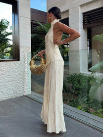 Halter Top Pleated Pants Set